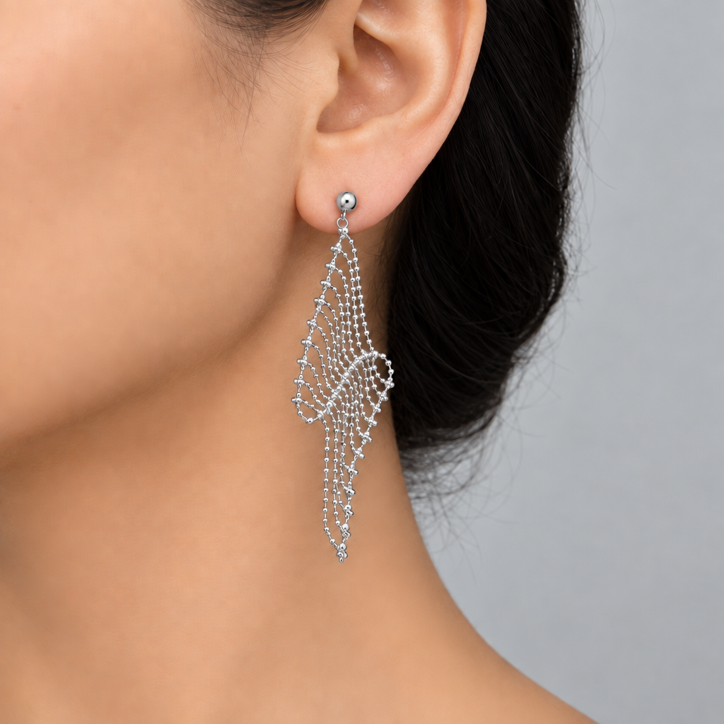 Sterling Silver Lace Mesh Drop Earrings | Tassel Earrings ER06 Earring