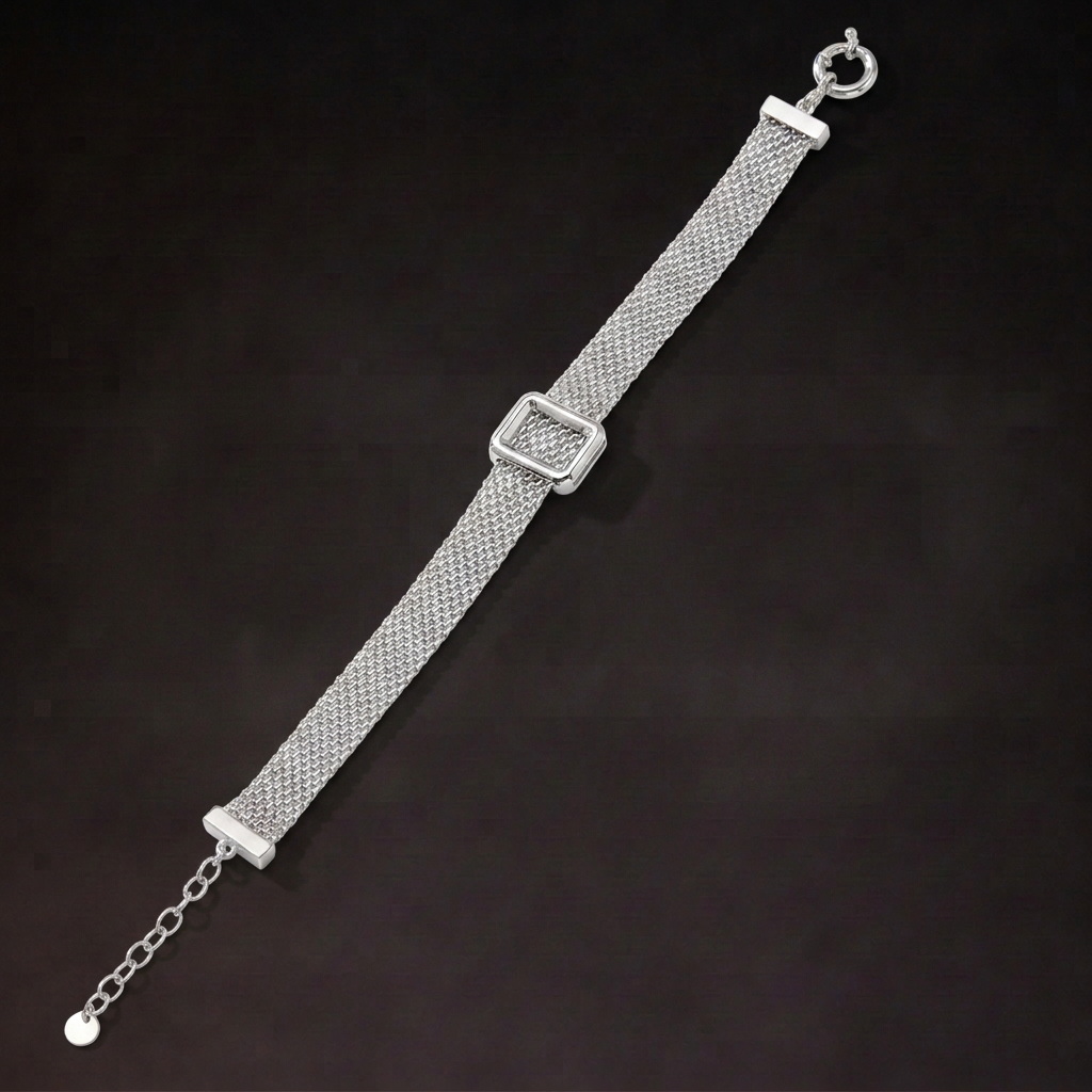 Sterling Silver Square-Detail Mesh Bracelet | Woven Bracelet BR11 Bracelet