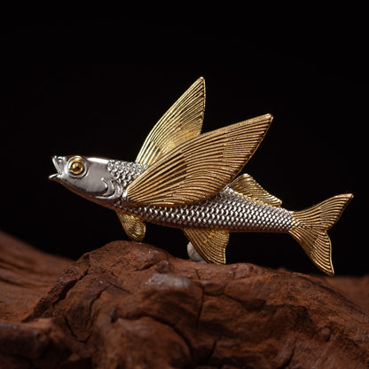 Gold-Plated Flying Fish Brooch – Marine Life Pin| iBrilliance