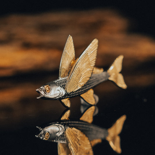Gold-Plated Flying Fish Brooch – Marine Life Pin| iBrilliance