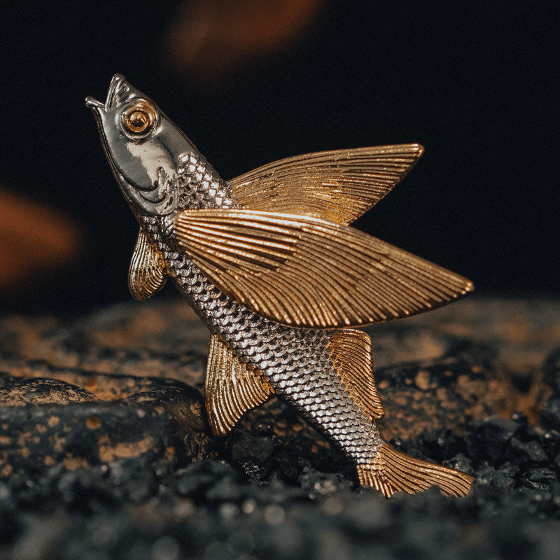 Gold-Plated Flying Fish Brooch – Marine Life Pin| iBrilliance