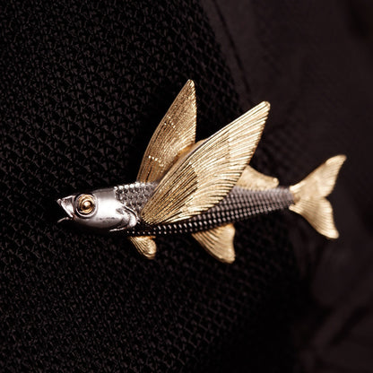 Gold-Plated Flying Fish Brooch – Marine Life Pin| iBrilliance