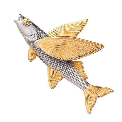 Gold-Plated Flying Fish Brooch – Marine Life Pin| iBrilliance