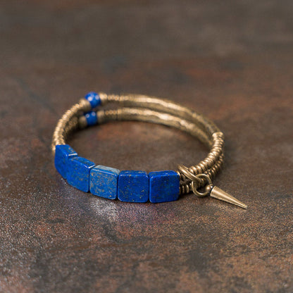 Pulsera de cuentas de lapislázuli y latón hecha a mano | iBrilliance | iBrilliance
