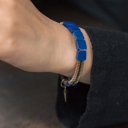 Pulsera de cuentas de lapislázuli y latón hecha a mano | iBrilliance | iBrilliance