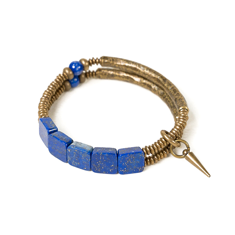 Pulsera de cuentas de lapislázuli y latón hecha a mano | iBrilliance | iBrilliance