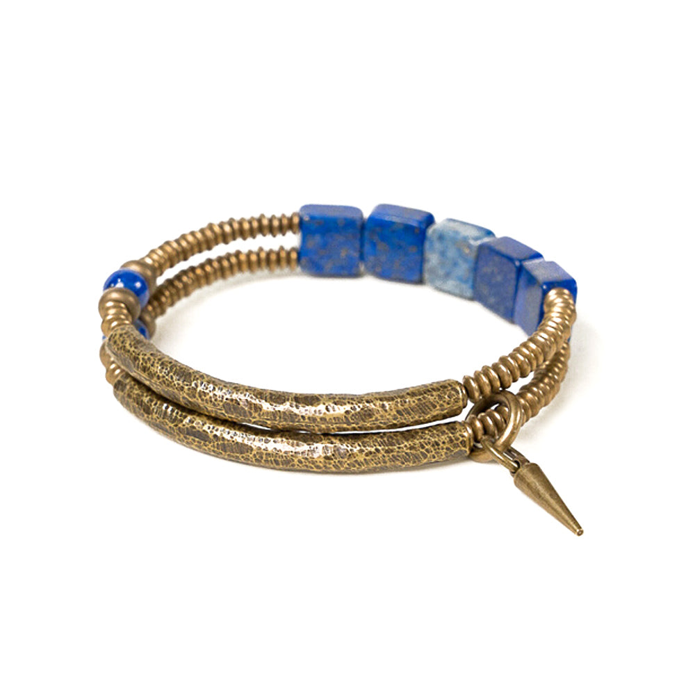 Pulsera de cuentas de lapislázuli y latón hecha a mano | iBrilliance | iBrilliance
