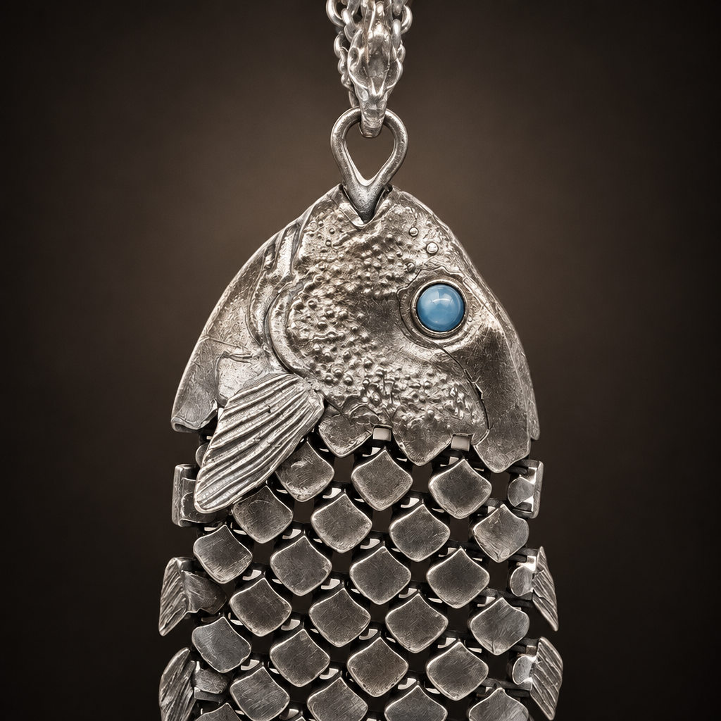 Koi Fish Pendant Head Detail — Dark Background
