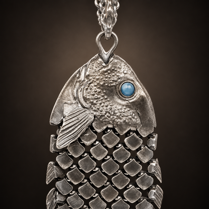 Koi Fish Pendant Head Detail — Dark Background