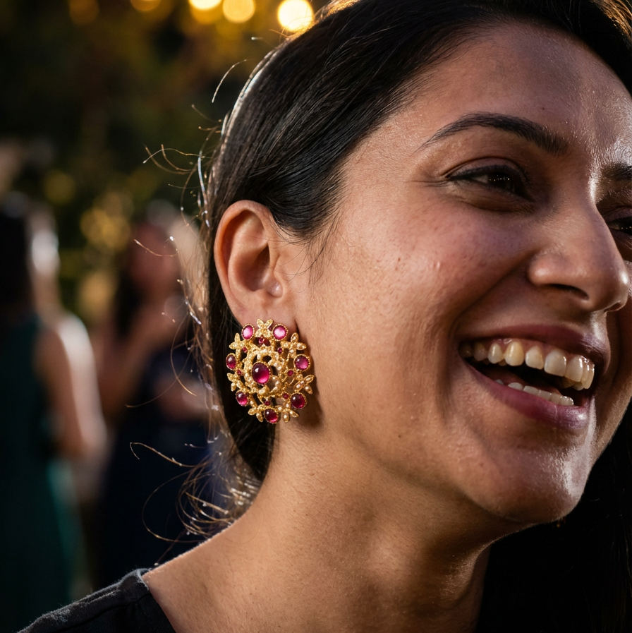 Pink Crystal Radiance: Vintage Round Hollow Earrings | iBrilliance