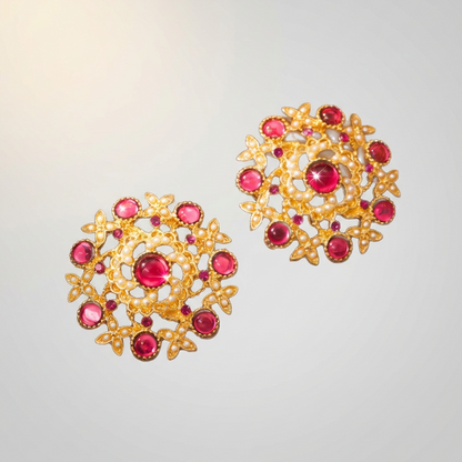 Pink Crystal Radiance: Vintage Round Hollow Earrings | iBrilliance