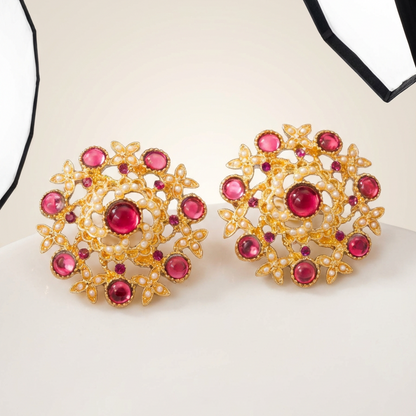 Pink Crystal Radiance: Vintage Round Hollow Earrings | iBrilliance