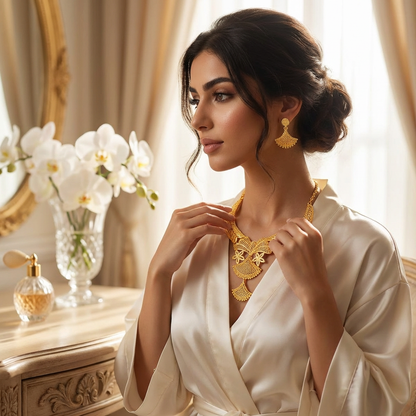 Exquisite Arabian Bridal Jewelry Set - Luminous 24K Gold Plated Statement | iBrilliance