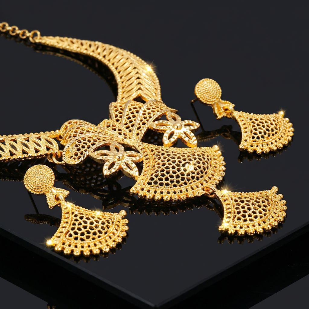 Exquisite Arabian Bridal Jewelry Set - Luminous 24K Gold Plated Statement | iBrilliance B60549