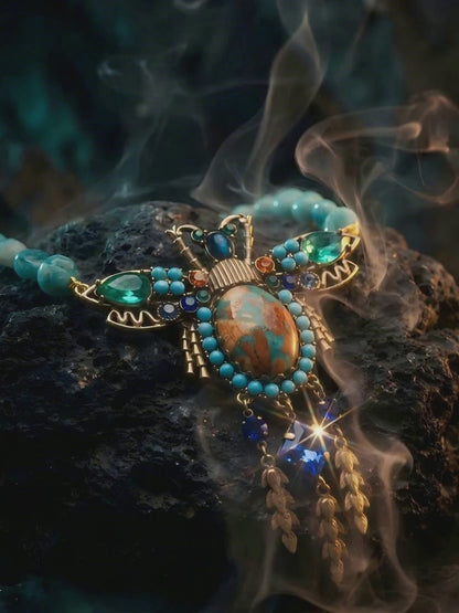 Vintage Bronze Bee Pendant Necklace with Natural Stone - iBrilliance