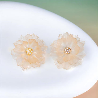 Ablaze | Sculptural Leather Peony Earrings E02