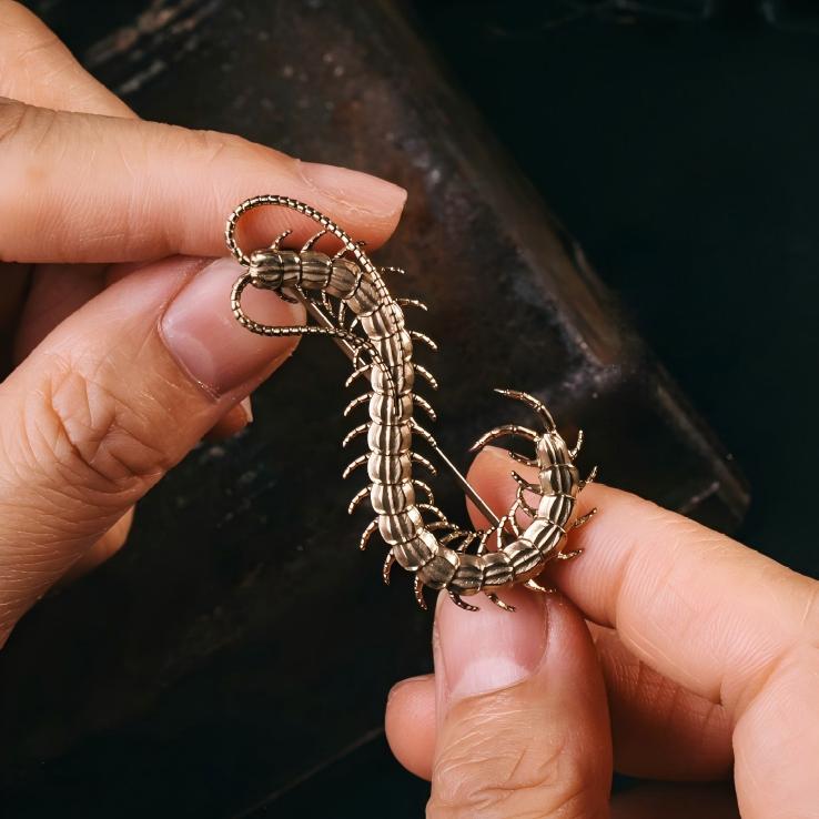 Wondrous Centipede Brooch | Brass Lost-Wax Cast Enamel Pin B02