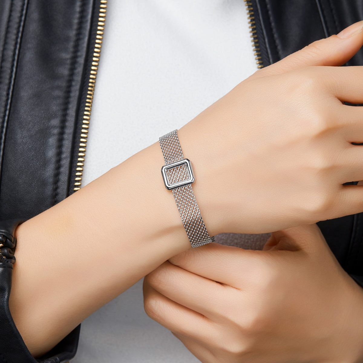 Sterling Silver Square-Detail Mesh Bracelet | Woven Bracelet BR11 Bracelet