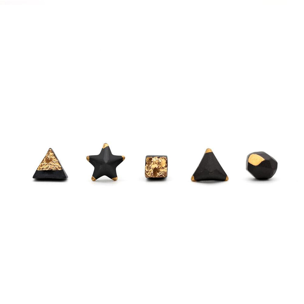Black & Gold Ceramic Classics | 5-Piece Stud Set 002 Earring
