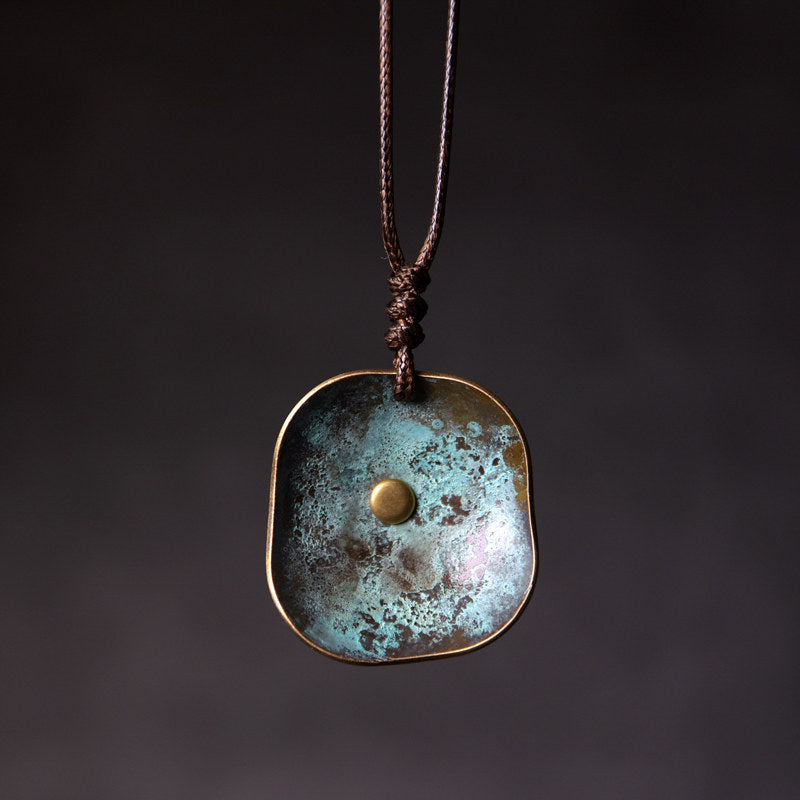 Oxidised Brass Square Pendant Necklace | Handcrafted Unisex NK07