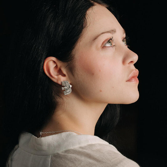 Wondrous Soaring Bird Stud Earrings | Engraved Artisan Jewellery E02 Earring