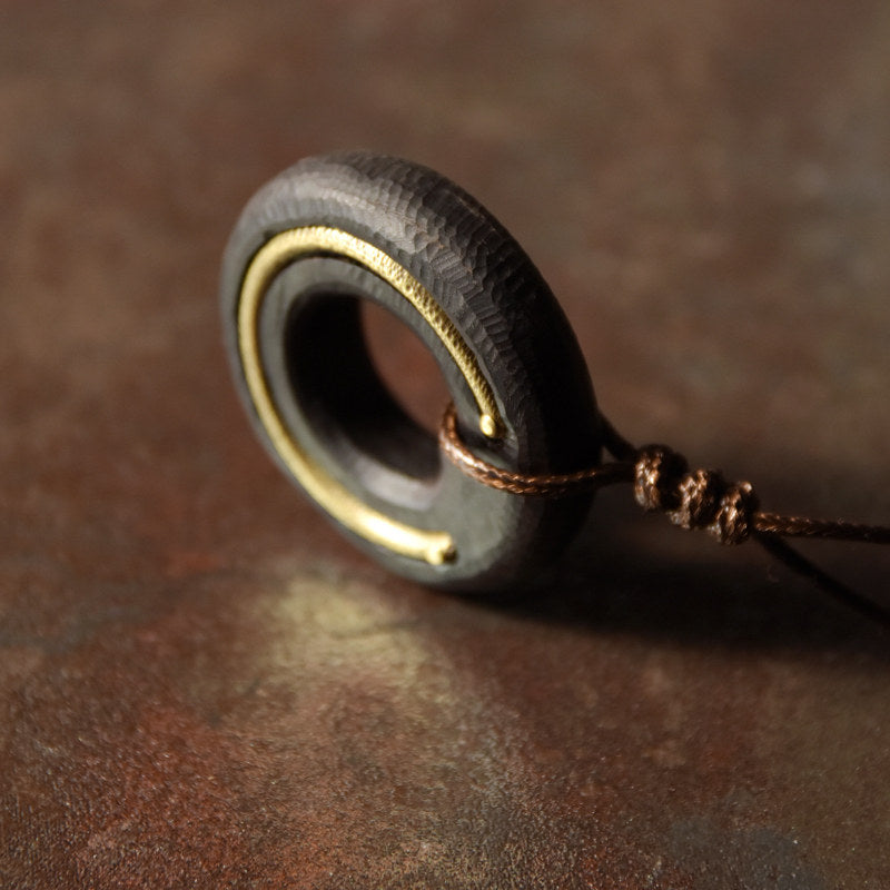 Ebony Wood Ring Pendant Necklace | Handcrafted Wooden Necklace N05