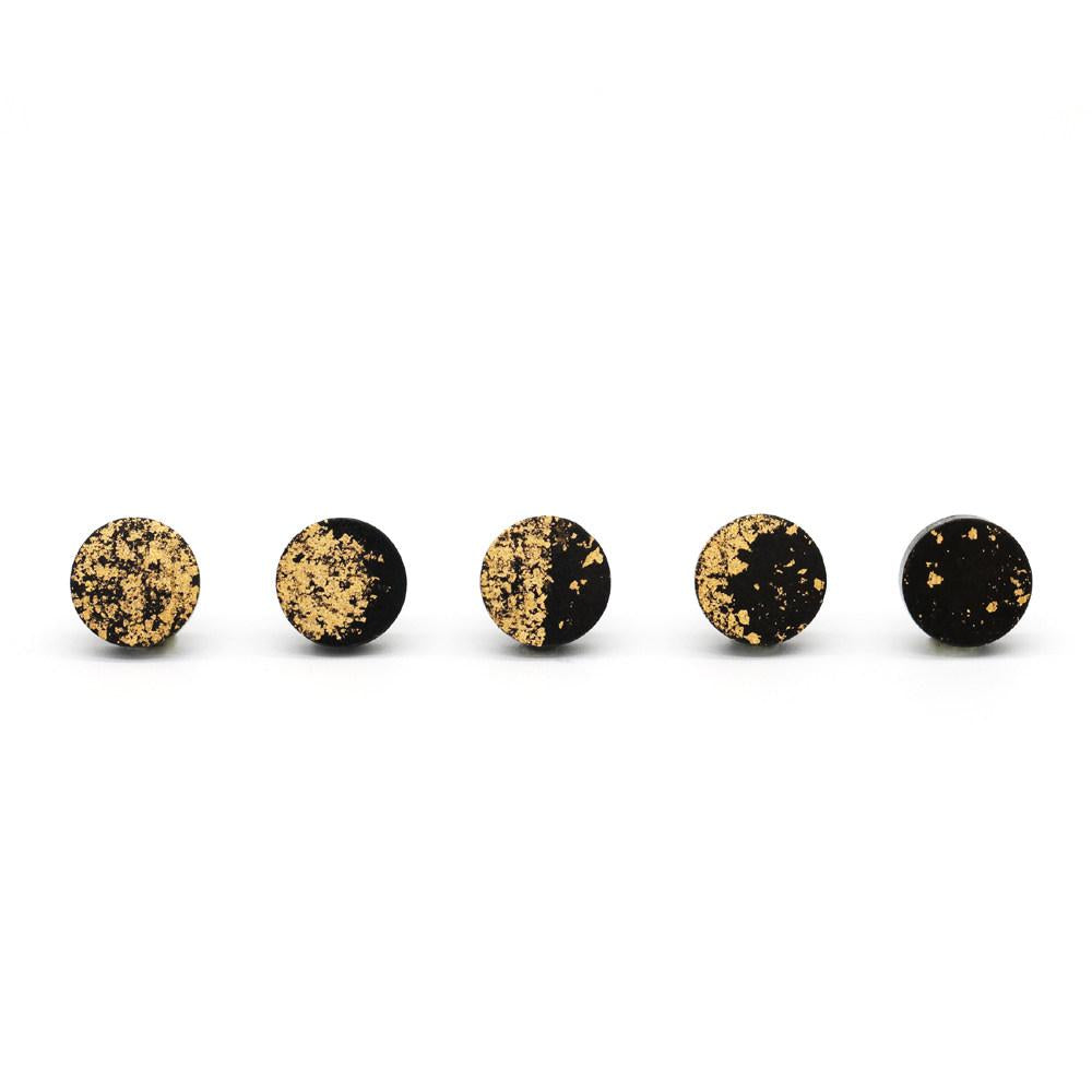 Moon Phase Ceramic Studs | 5-Piece Gold Leaf Set 003 Earring