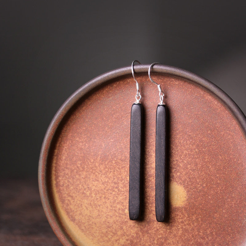 Ebony Wood Bar Drop Earrings | Handcrafted Wooden Earrings ER03