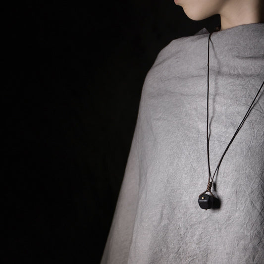Ebony Wood Pebble Pendant Necklace | Handcrafted Wooden Necklace N03