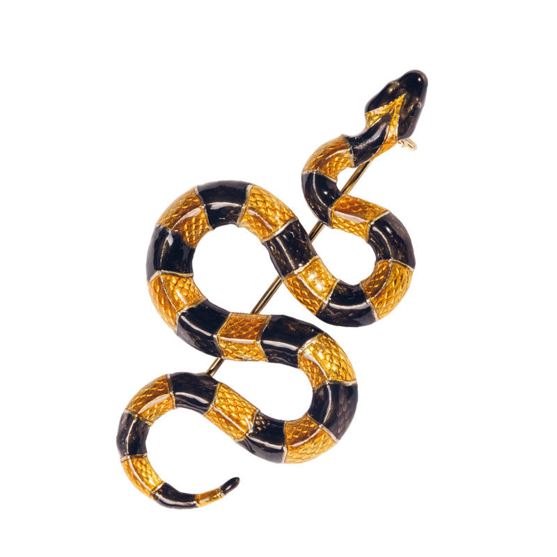 Wondrous Banded Krait Brooch | Brass Enamel Snake Pin B01