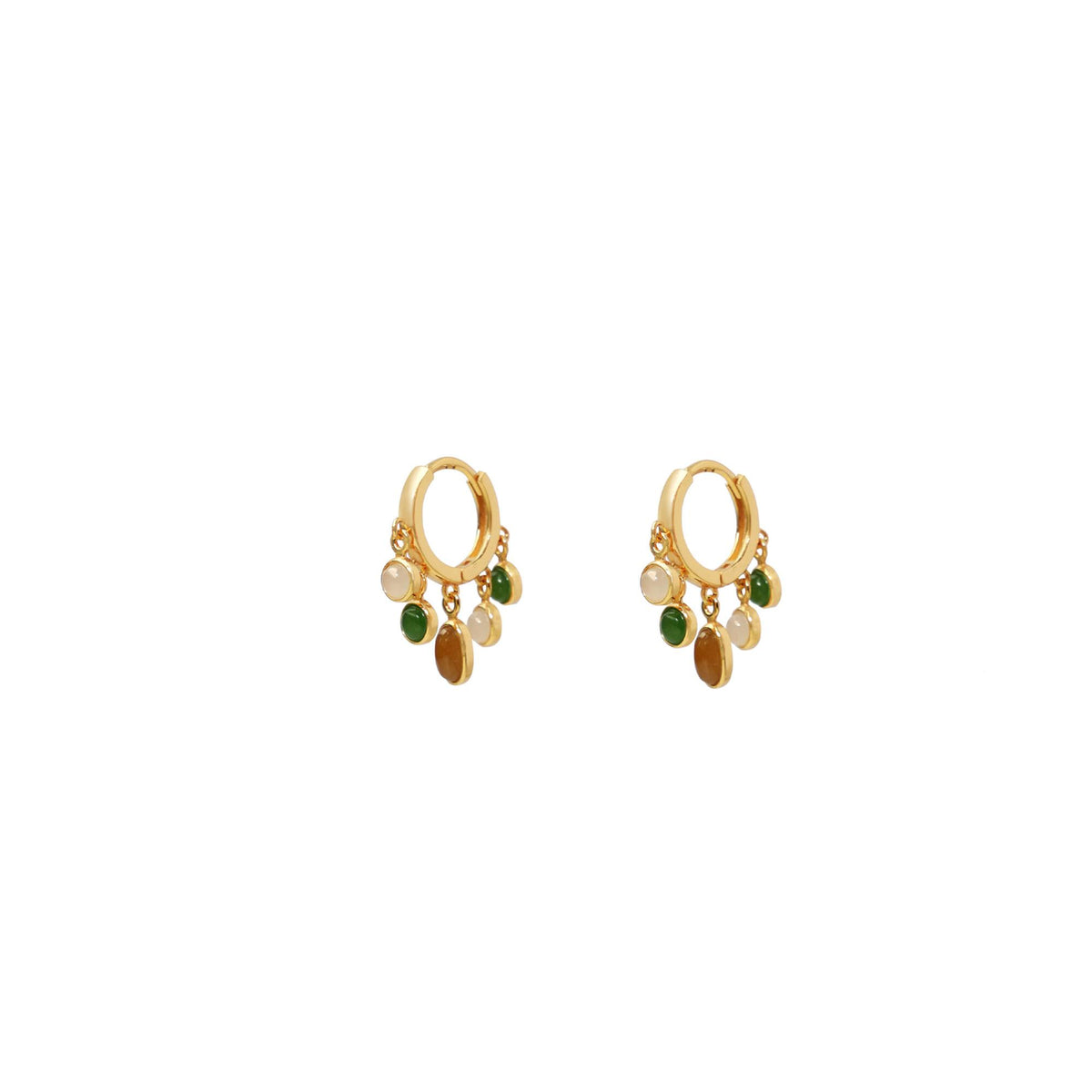 Hetian Jade Charm Hoop Earrings | Gold-Plated Silver Earrings ER13