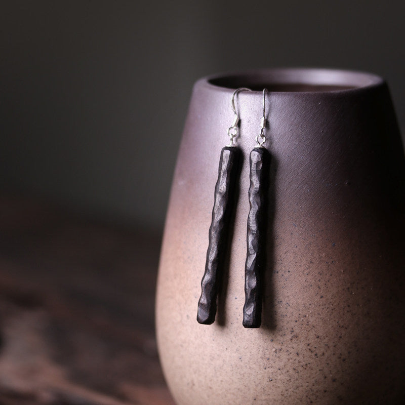 Ebony Wood Bar Drop Earrings | Handcrafted Wooden Earrings ER03