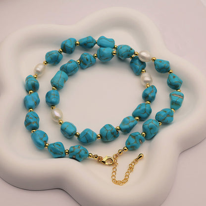 Organic Turquoise & Freshwater Pearl Jewelry Collection| iBrilliance Jewelry Set