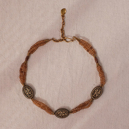 Vintage Oval Beaded Necklace – Handmade Statement Jewelry| iBrilliance Brown Resin Beaded Necklace Jewelry