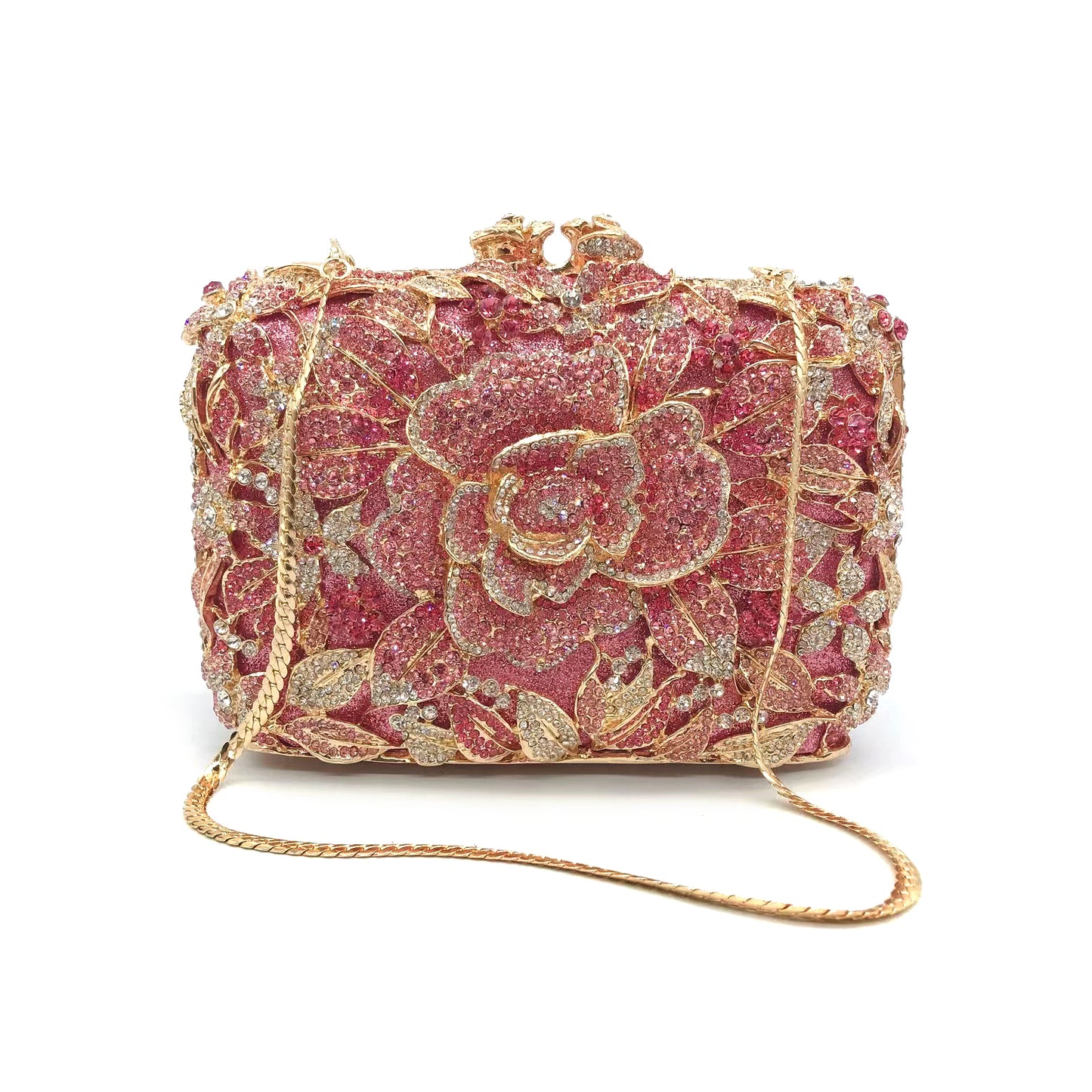 Hand fill in crystal blooming camellia evening bags Pink