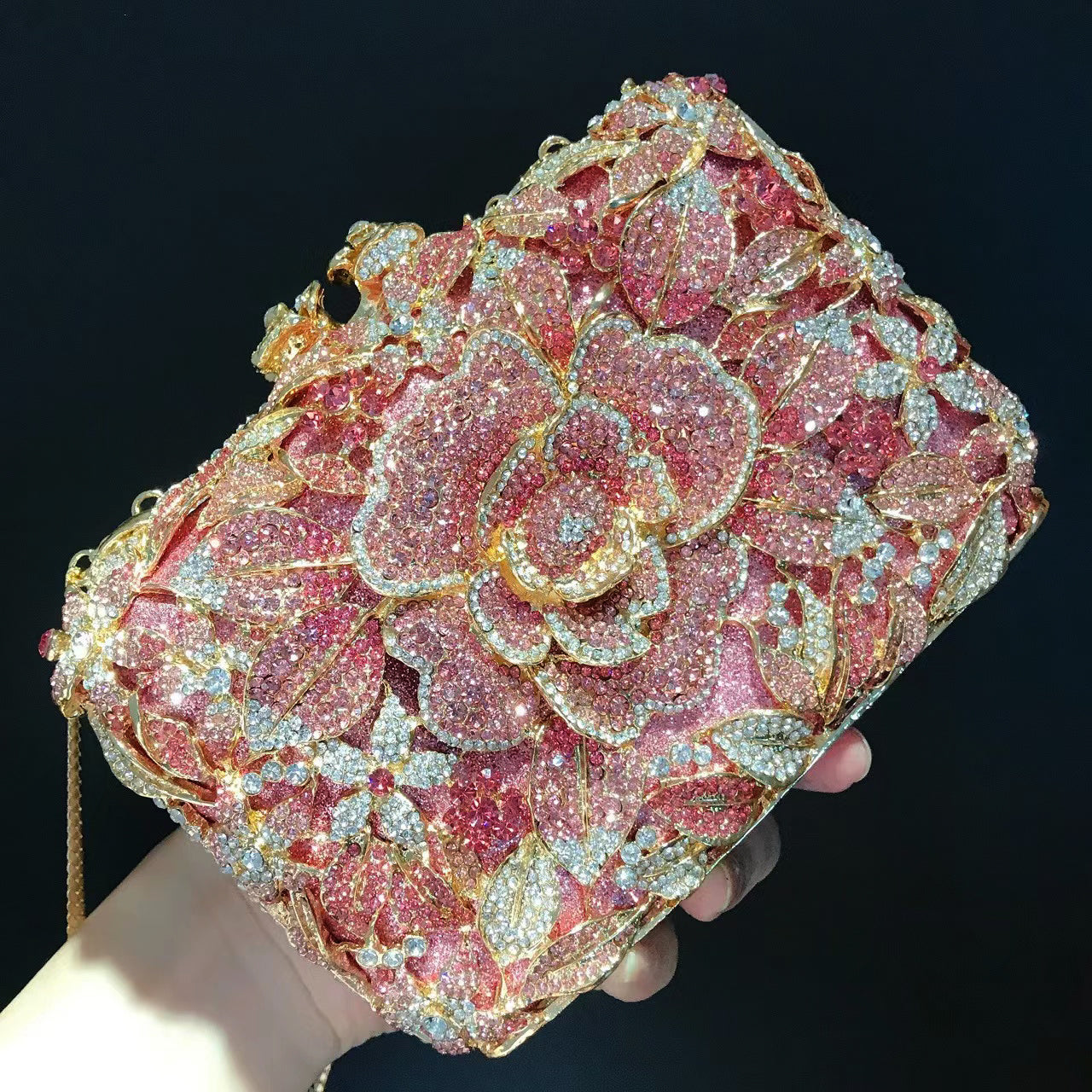 Hand fill in crystal blooming camellia evening bags