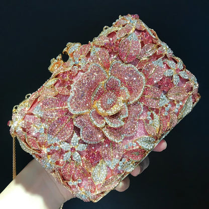 Hand fill in crystal blooming camellia evening bags