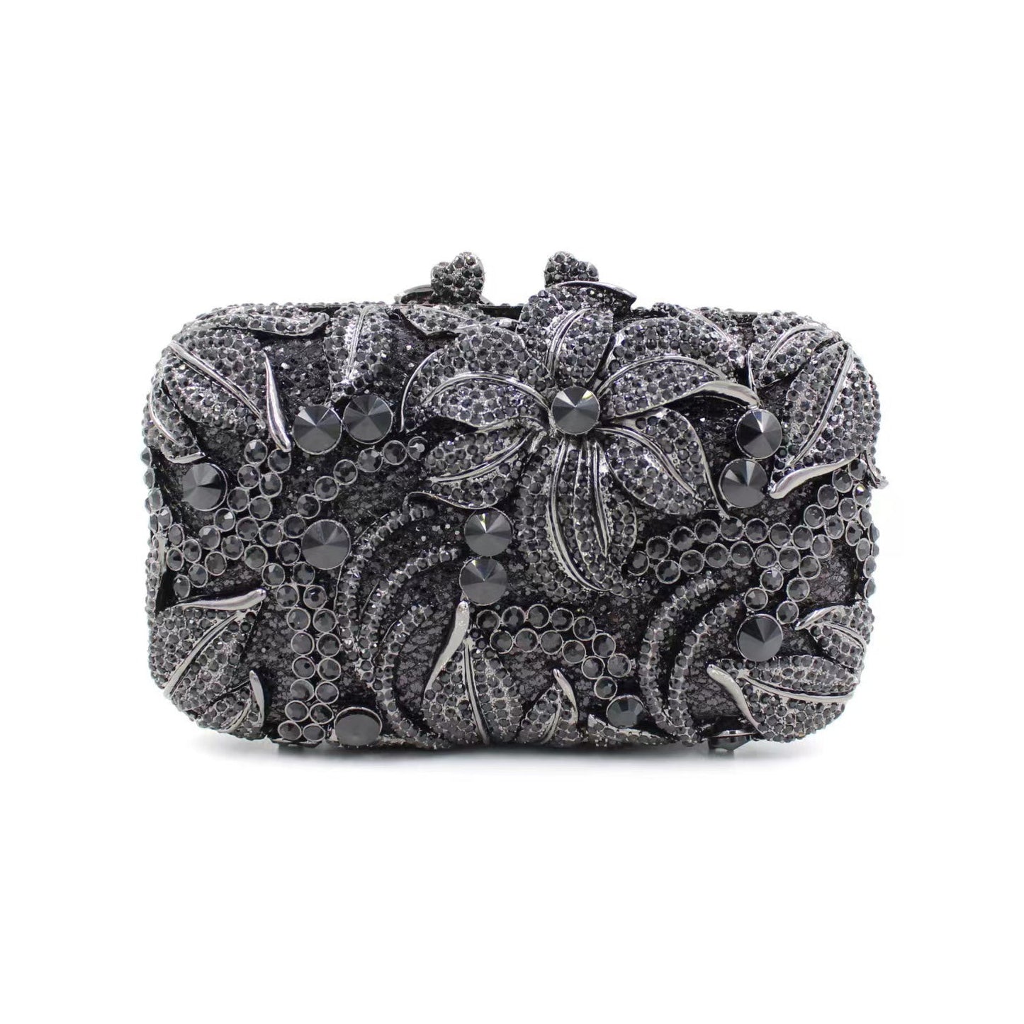Hand fill in color crystal Lily pattern evening bags Black
