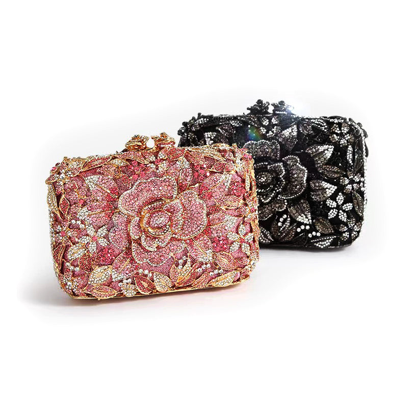 Hand fill in crystal blooming camellia evening bags