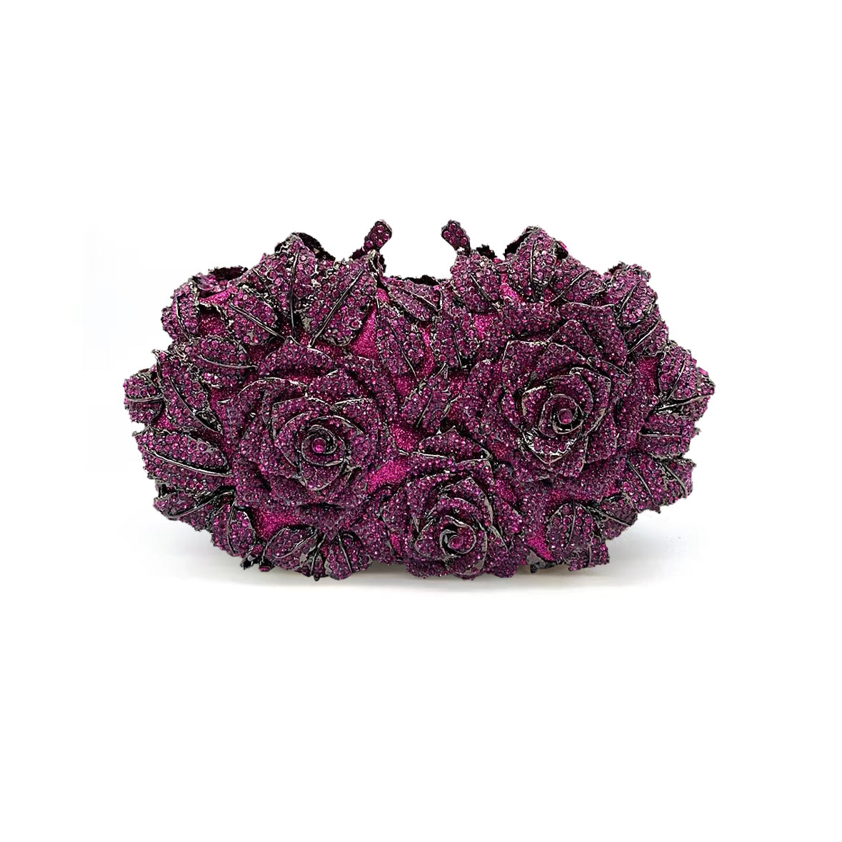 Hand fill in crystal 3D roses evening bags Purple