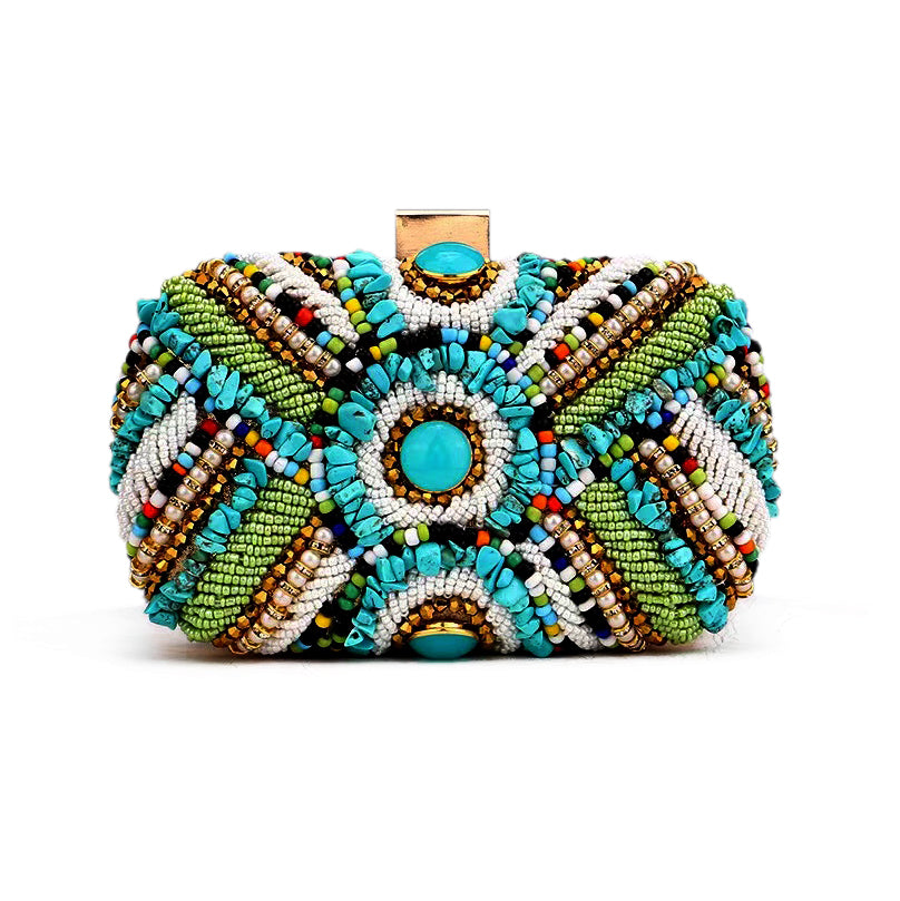 Hand fill in color stones evening bags Green
