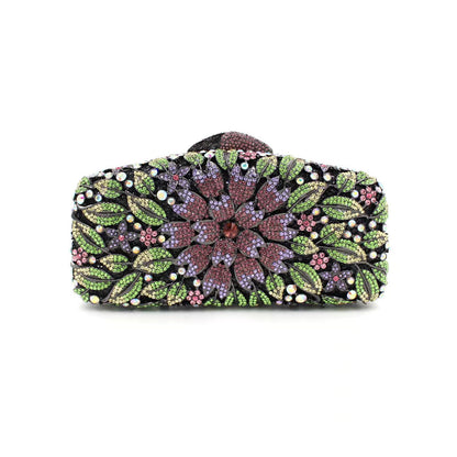 Hand fill in color crystal marigold pattern evening bags Black