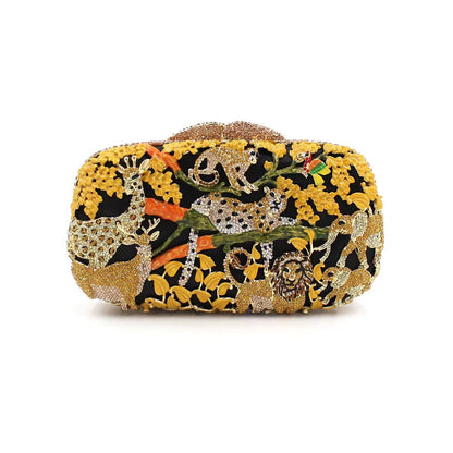 Hand fill in color crystal animal forest pattern evening bags| Evening