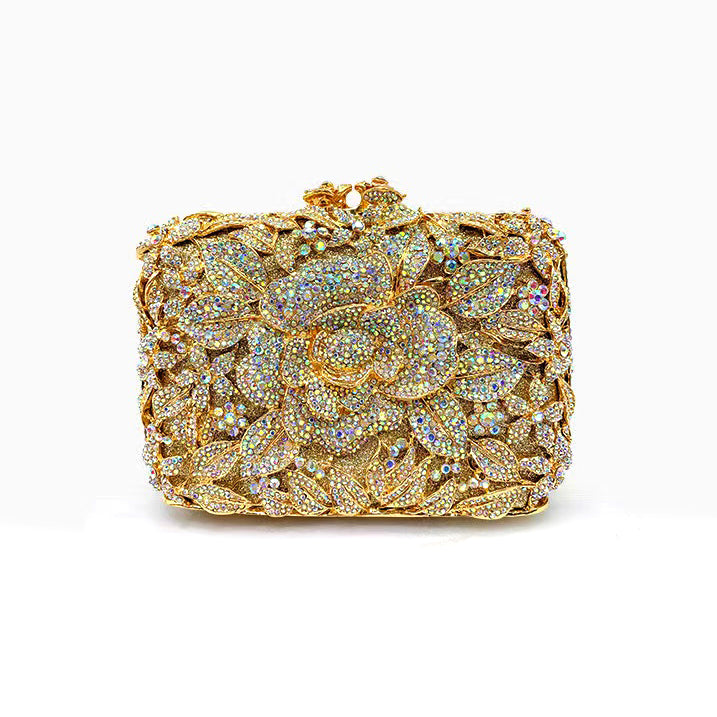 Hand fill in crystal blooming camellia evening bags Gold