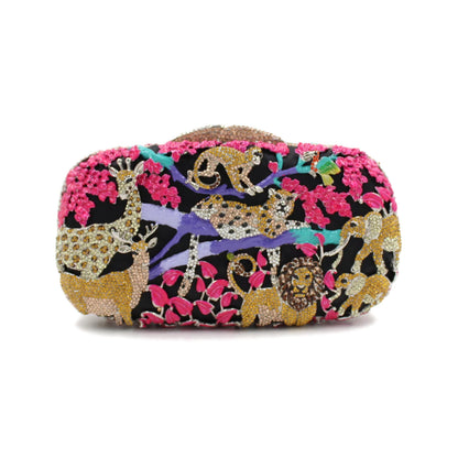 Hand fill in color crystal animal forest pattern evening bags| Evening