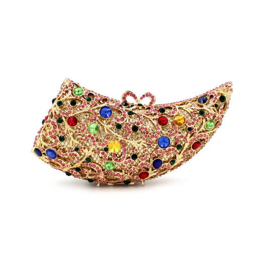 Rhino horn shape Hand fill in color crystal evening bags