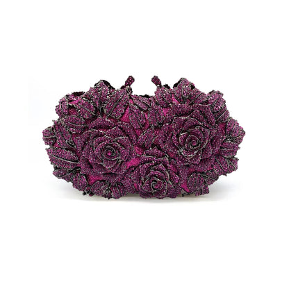 Hand fill in crystal 3D roses evening bags