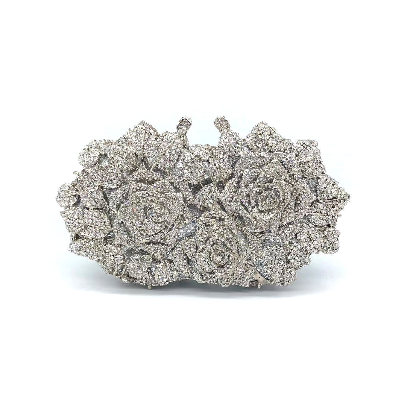 Hand fill in crystal 3D roses evening bags Silvery