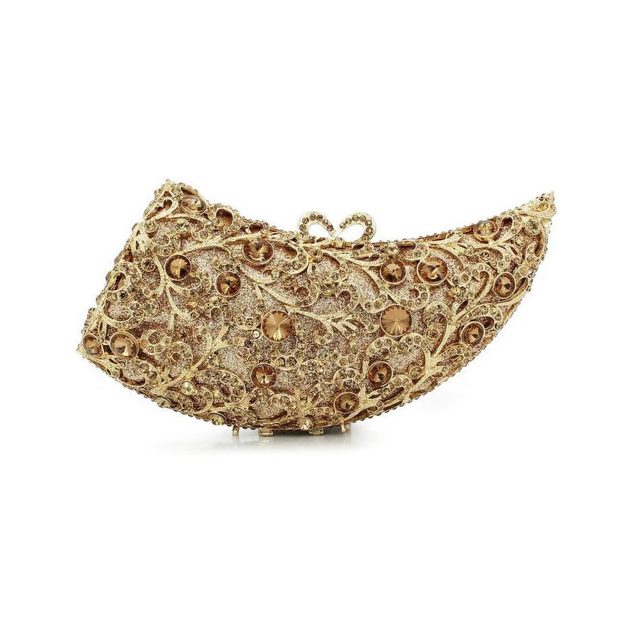 Rhino horn shape Hand fill in color crystal evening bags Gold Bags
