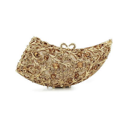 Rhino horn shape Hand fill in color crystal evening bags Gold Bags